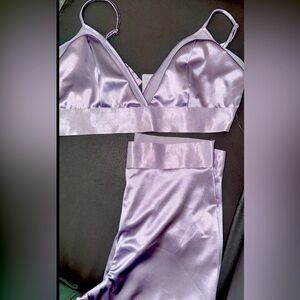 Haute Monde Purple Satin Two-Piece Set Brand New without Tag Size Large